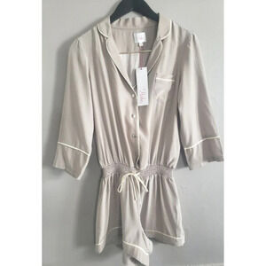 Parker Ally Romper Women's Medium Taupe 100% Silk Drawstring Waist,  NWT